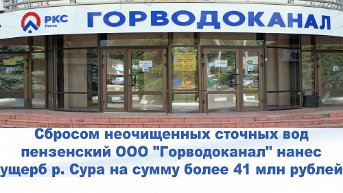 Сбросом неочищенных сточных вод пензенский ООО "Горводоканал" нанес ущерб р. Сура на сумму более 41 млн рублей 